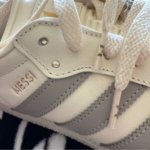 Men’s size US8.5 Messi Samba OG Adidas cream and grey sneakers NWT